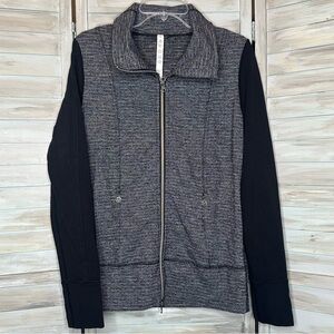 Lululemon Athletica Daily Yoga Jacket Coco Pique Black Body + Black Sleeves 8